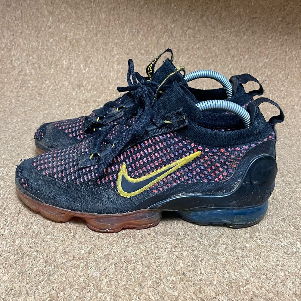 Nike Kids Black and Red Sneakers with Yellow Swoosh vapor max